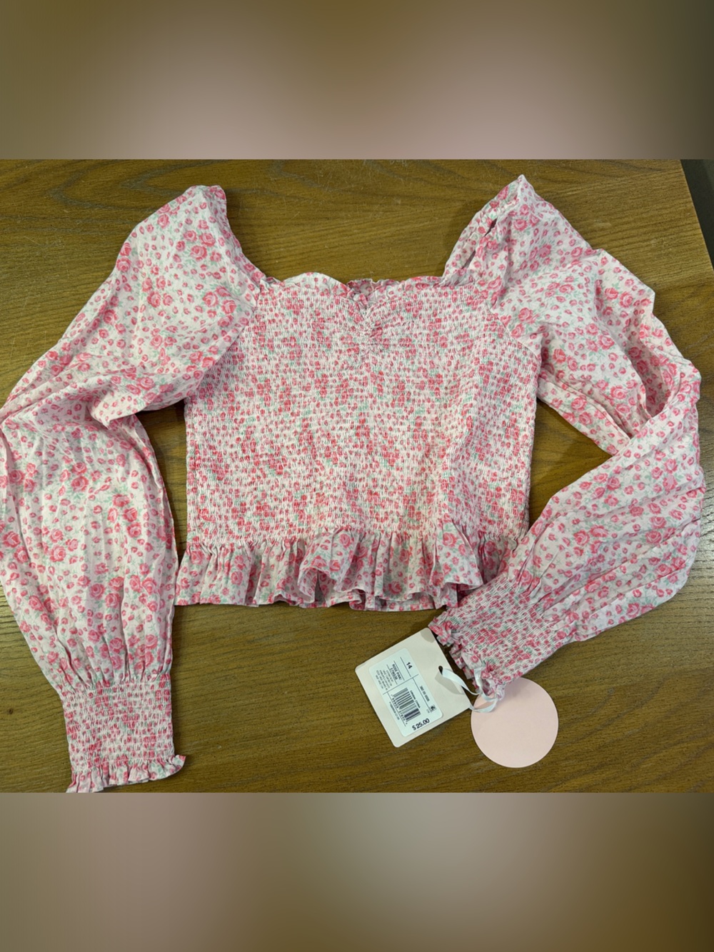 LoveShackFancy X Target Pink Floral Smocked Long-Sleeve Blouse